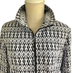 Luhta Black White Geometric Jacket, Women’s Large, Zip Up Stretch Casual